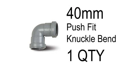 POLYPIPE 1 x 40mm Push Fit Waste 90 Degree Knuckle Bend Grey Waste Water Pipe Elbow Drain