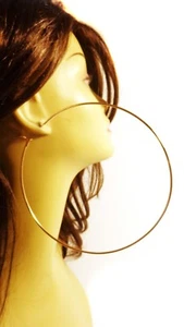 EXTRA LARGE 6 INCH HOOP EARRINGS SIMPLE THIN HOOPS JUMBO SILVER OR GOLD TONE - Picture 1 of 4