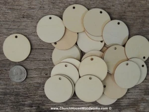 100 count 1.5 inch wood TAG CIRCLE shape DIY 1-1/2" wooden coin craft round - Picture 1 of 3