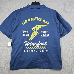 Goodyear Button Up SHIRT MENS XL Blue Garage Car Dive Bar Pocket Distressed NWT - Picture 1 of 15