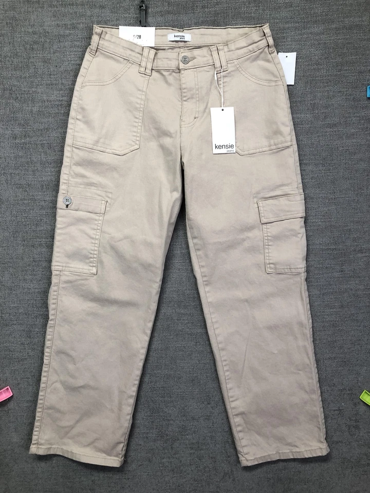 Kensie 牛仔工装裤女式 6 28 帆布实用口袋可持续新品 — 第 1/4 张图片