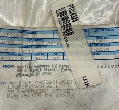 Mantel gancho retención Am General PT014328 PT014328 Foto 1 de 4