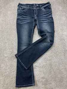 Body Central Jeans Women's 7/8 W32 Boot Cut Dark Wash Flap Pockets Whiskers Y2K - Picture 1 of 16