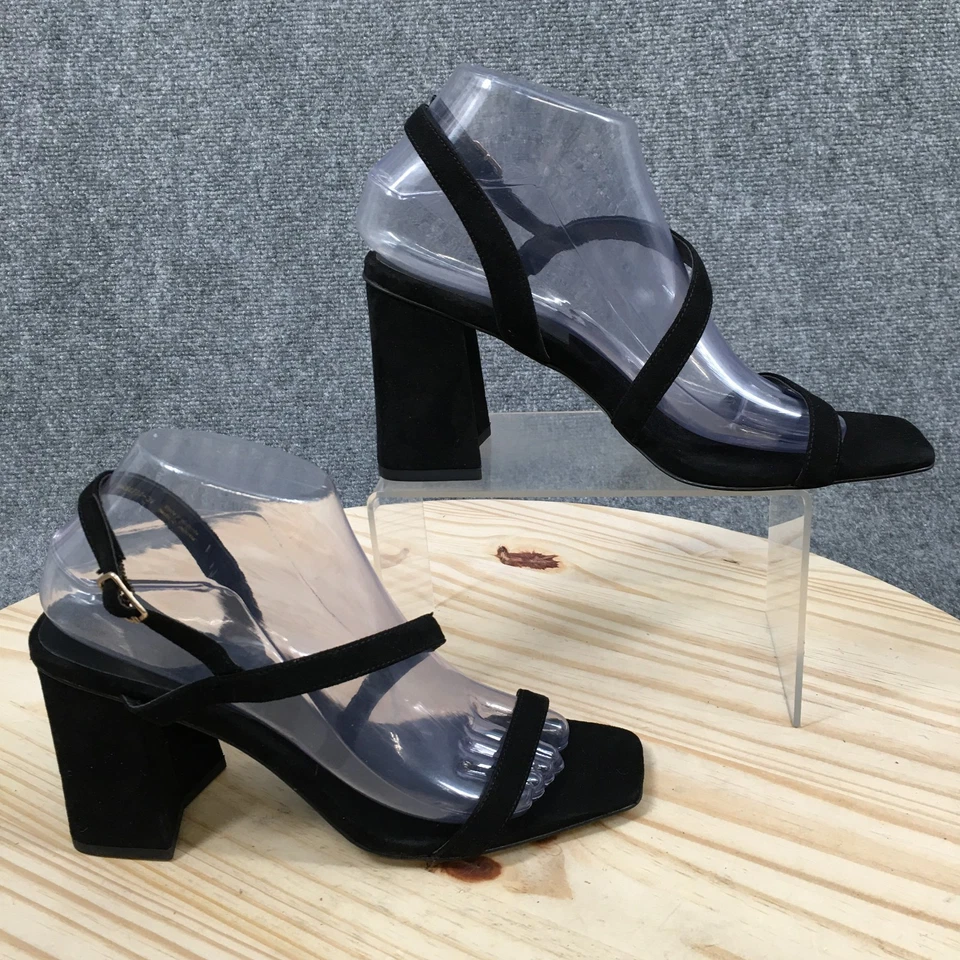 Sandalias Charles & Keith para mujer 39 negras correa al tobillo gamuza bloque tacones hebilla NUEVAS Foto 1 de 4