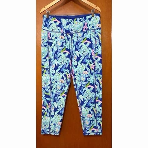 Lilly Pulitzer Luxletic Weekender High Rise Midi Leggings Turtle Villa Print XL - Picture 1 of 12