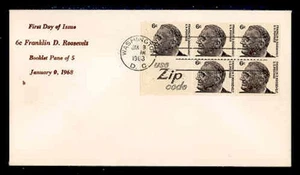 1284c 6c ROOSEVELT ZIP BOOKLET PANE of 5 FDC - BAYLESS - Picture 1 of 2