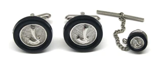 Swank Cufflinks with Script J Monogram and Matching Tie Tack Vintage Set Men's - Picture 1 of 6