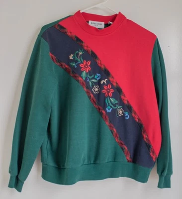 Alfred Dunner 复古 80 年代女孩棉质装饰圣诞毛衣 尺寸 L,10-12 T — 第 1/4 张图片