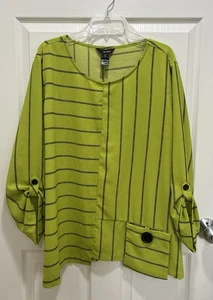 ALI MILES Womens Size 2X Lime Green Black Tunic Top Striped Artsy Lagenlook - Picture 1 of 8