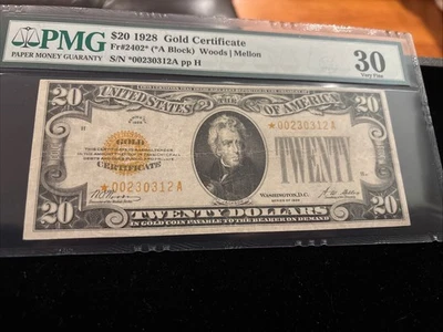 1928 $20 Gold Star ⭐️ Certificate Fr. 2402* PMG 30 Woods/Mellon - Image 1 of 4