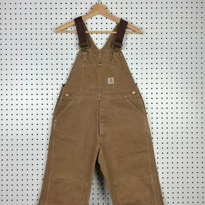 VTG Carhartt Double Knee Bib Overalls Boys Youth XL 18-20 USA Y17 BRN Brown - Picture 1 of 7