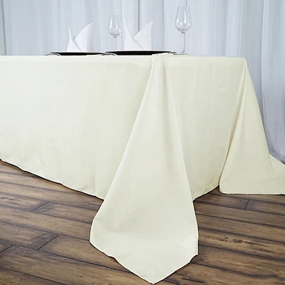 90x156" Ivory PREMIUM RECTANGLE Polyester TABLECLOTH Catering Party Home Linens - Image 1 of 3