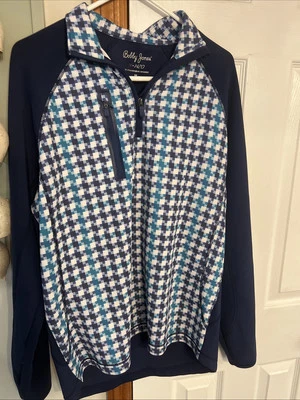 Мужской пуловер Bobby Jones на молнии 1/4 средний синий геометрический стрейч для гольфа X-H2O - Изображение 1 из 4