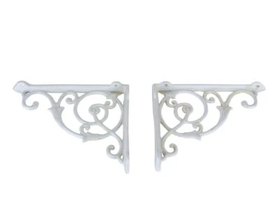 2 Regalwinkel Regalstützen Wandwinkel Antik Stil Gusseisen weiß  T: 22cm (9662) - Bild 1 von 3