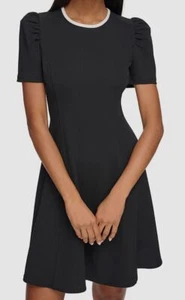 Karl Lagerfeld Paris Women's Black Scuba-Crepe Contrast-Trim A-Line Dress Size 6 - Picture 1 of 3
