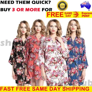 FLORAL 100% COTTON ROBE Kimono Dressing Gown Vintage Wedding Bride Bridesmaid - Picture 1 of 12