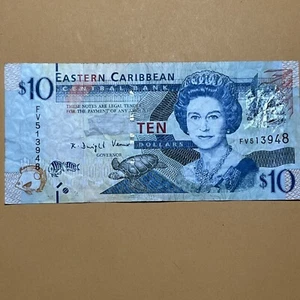 Eastern Caribbean $10 circulated Paper Money - P#52 - Tactile marking added - Picture 1 of 4