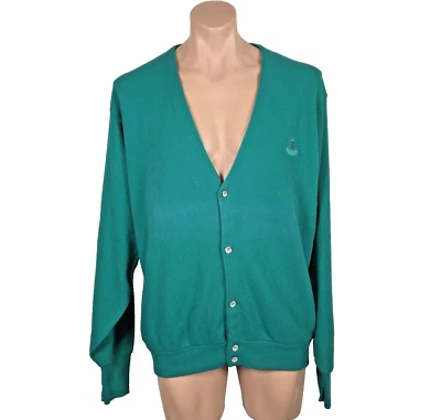 VTG Crest Izod Acrylic Cardigan Sweater Tall L LT Varsity Preppy 80s Teal - Image 1 of 4