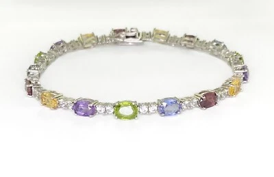 Tanzanite, Amethyst, Citrine + Cr. Sapphire Sterling Silver 7.5" Tennis Bracelet - Image 1 of 3