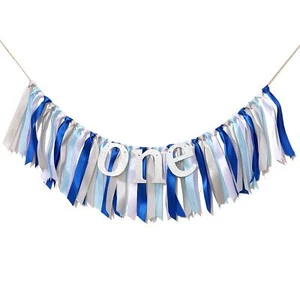 Blue White & Silver High Chair Banner Baby Boy 1st Birthday Party Decor - Picture 1 of 6