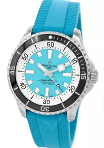 BREITLING Superocean Automatic 44MM Turquoise Rubber Men's Watch A17376211L2S2 - Picture 1 of 5