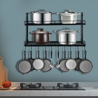 Pot and Pan Rack Organizer Hanger Storage Wall Holder Kitchen Cookware Hanging - Image 1 of 4