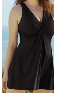 NWT Shapermint Swimsuit Dress Knot-Front Black 1-Piece V-neck Small - Picture 1 of 15