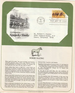 1974 Postal Commemorative Society Kentucky Derby Horse Racing FDC Postmarked - Picture 1 of 1