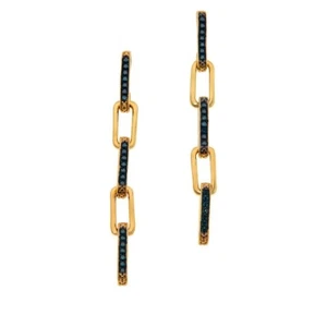 1/4ctw Blue Diamond Curb-Link Sterling Silver Drop Earrings Goldtone  - Picture 1 of 5