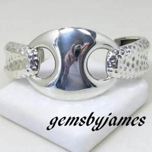 Bracelet WIDE HEAVY THICK CUFF 45gr Modernist Hammered 925 STERLING SILVER Vtg   - Picture 1 of 7