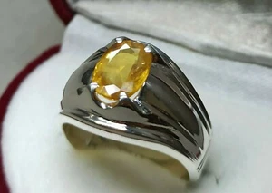 Natural Ceylon 3 Ct Yellow Sapphire Mens Ring Sterling Silver 925 Handmade Ring - Picture 1 of 12