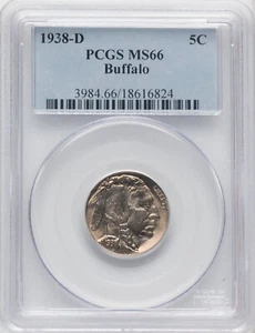 D Buffalo Nickel 1938 graduación profesional MS66 - Imagen 1 de 2