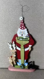Vintage Emgee Hawaii Holz Weihnachtsschmuck Weihnachtsmann auf Gewicht Waage Rentier - Bild 1 von 10