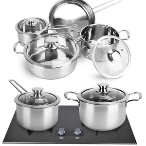 4PCS Stainless Steel Cookware Set Fast Even Heat Pots Pans Frying Pan Stockpot - Picture 1 of 13