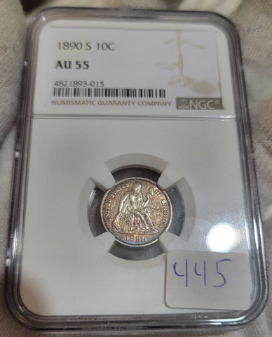 1890-S Seated Liberty Dime NGC AU55 Stunning Red & Blue Toning! FREE SHIP (445) Cover
