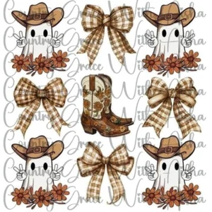Sublimation Transfer Halloween Ghost Bows Ready To Press Heat Transfer - Picture 1 of 1