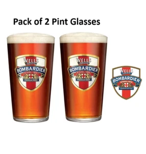 2 x Wells Bombardier English Premium Beer new pint glasses Bombardier Pint Glass - Picture 1 of 14