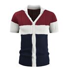Fashionable Mens Loose Fit Short Sleeve Knit Cardigan With Colorblock Stripes