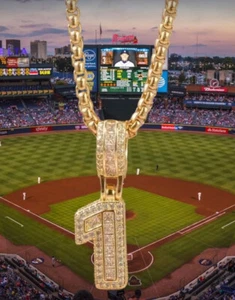 Boys Mens Baseball 14K Gold Plated Iced Number Pendant Chain Drip Necklace #1 - Picture 1 of 2