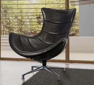 Sedia Carlton Vintage Costello Pelle Nera Girevole Studio Accento - Foto 1 di 5