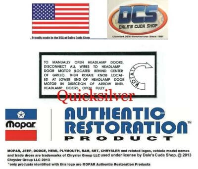 1967 68 69 70 71 克莱斯勒帝国道奇 C 车身隐藏式前照灯贴花全新 MoPar — 第 1/2 张图片