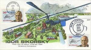 #C119 IGOR SIKORSKY, Collins Hand-painted First Day Cover DUAL CANCEL Perfect!!! - Picture 1 of 1