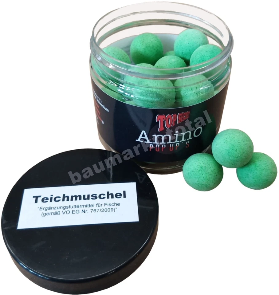 Karpfenboilie Bolie Top Secret Amino Pop Up`s Ø 20mm TEICHMUSCHEL 80g Boilies - Bild 1 von 1