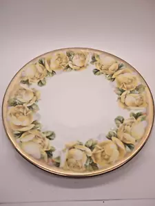 PM Bavaria Yellow Roses Heavy Gold 10" Dinner Plate Porzellanfabrik Moschendorf - Picture 1 of 2