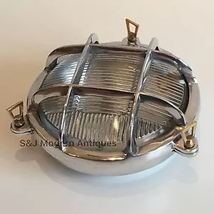 Industrial Bulkhead Light Wall Ceiling Silver Marine Aluminium Round Nautical - Picture 1 of 12
