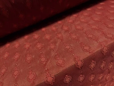 Power Mesh Net Stretch Spandex Fabric, Per Metre - Jacquard Embroidery - Brick - Image 1 of 3