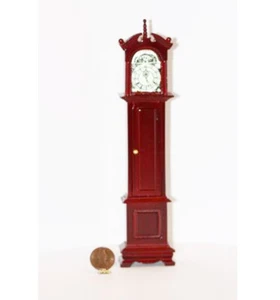 Dollhouse Miniature Traditional Grandfathers Clock in Cherry Wood - Picture 1 of 1