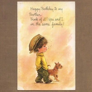 Unused Vintage 1972 MOPPETS Fran Mar Birthday Card for Brother, Kid Boy Dog Walk - Picture 1 of 6