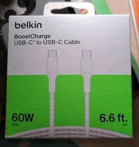 Belkin (6.6-Ft/60W) BoostCharge USB-C to USB-C Cable - White - Picture 1 of 2