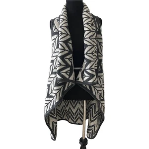 Cárdigan Milano Largo Cascada Envolvente Sin Mangas Chevron Gris Blanco Talla Pequeña-NUEVO - Imagen 1 de 5